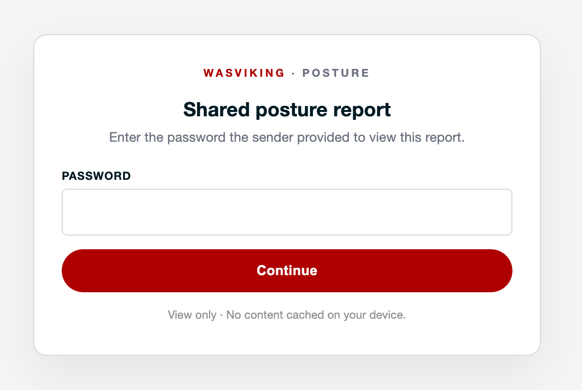 Recipient page asking for the password before showing the shared posture report
